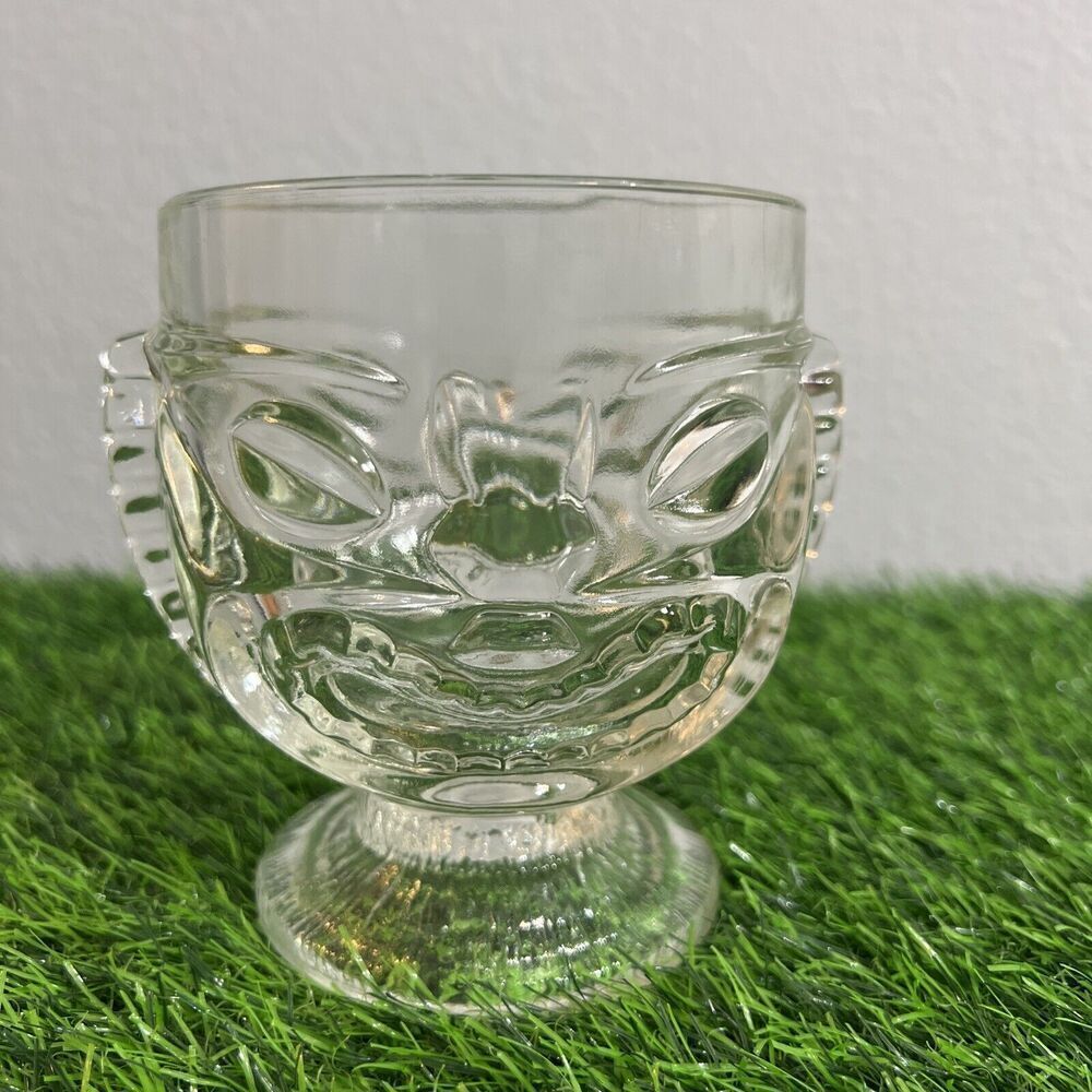 Disney Trader Sam's Hippopoto Clear Glass Tiki Mug Polynesian Mai‎ Tai Happy Sad